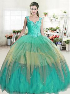 Deluxe Straps Multi-color Ball Gowns Ruffled Layers 15 Quinceanera Dress Zipper Tulle Sleeveless Floor Length