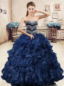 Navy Blue Sleeveless Beading and Ruffles Floor Length Sweet 16 Quinceanera Dress