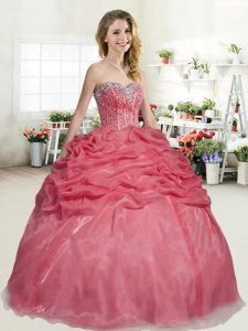 Flirting Organza Sleeveless Floor Length Sweet 16 Dresses and Beading and Pick Ups