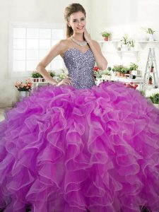 Dynamic Sweetheart Sleeveless Lace Up Quinceanera Dresses Fuchsia Organza