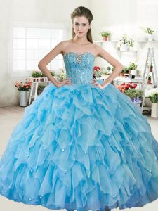 Fitting Organza and Tulle Sleeveless Floor Length Quinceanera Dress and Beading