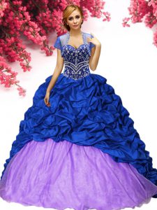 Royal Blue Vestidos de Quinceanera Military Ball and Sweet 16 and Quinceanera and For with Beading and Pick Ups Sweetheart Sleeveless Brush Train Lace Up