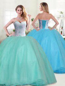 Captivating Apple Green Sweetheart Lace Up Beading Quinceanera Dresses Sleeveless