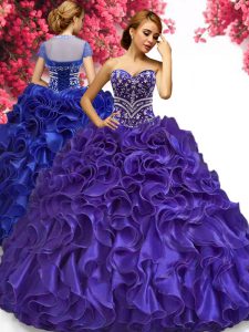 Most Popular Purple Quinceanera Dresses Military Ball and Sweet 16 and Quinceanera and For with Beading and Ruffles Sweetheart Sleeveless Lace Up