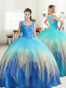Ball Gowns Quinceanera Gowns Multi-color Straps Tulle Sleeveless Floor Length Zipper