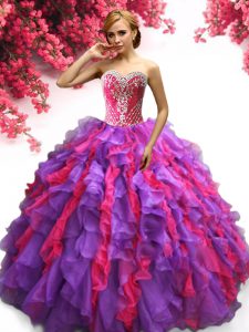 Sleeveless Floor Length Ruffles Lace Up Vestidos de Quinceanera with Multi-color