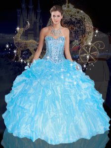 Popular Organza Sleeveless Floor Length Quince Ball Gowns and Beading and Ruffles