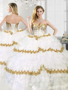 Glorious Sweetheart Sleeveless Organza Sweet 16 Quinceanera Dress with Jewelry Ruffled Layers Lace Up