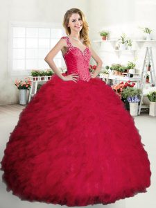 Free and Easy Straps Floor Length Ball Gowns Sleeveless Coral Red 15 Quinceanera Dress Zipper
