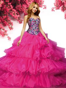 Organza Sleeveless Floor Length 15th Birthday Dress and Beading and Ruffled Layers