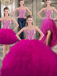 Three Piece Sleeveless Beading and Ruffles Lace Up 15th Birthday Dress