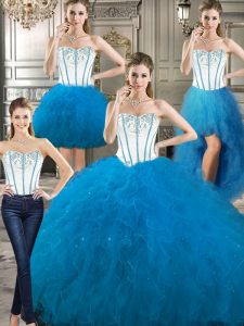 Four Piece Floor Length Baby Blue Quinceanera Gown Sweetheart Sleeveless Lace Up