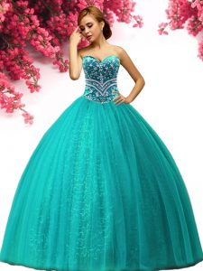 Turquoise Sleeveless Beading Floor Length Sweet 16 Dress