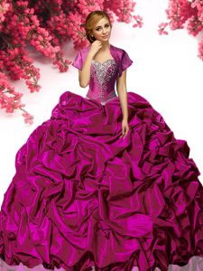 Sweep Train Ball Gowns Quinceanera Gowns Fuchsia Sweetheart Taffeta Sleeveless With Train Lace Up