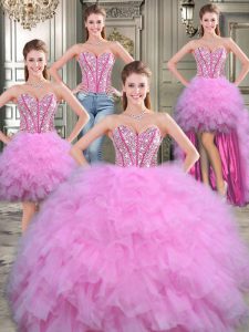 Four Piece Lilac Lace Up Sweetheart Beading Sweet 16 Dress Tulle Sleeveless