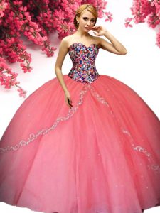 Watermelon Red Vestidos de Quinceanera Military Ball and Sweet 16 and Quinceanera and For with Beading Sweetheart Sleeveless Lace Up