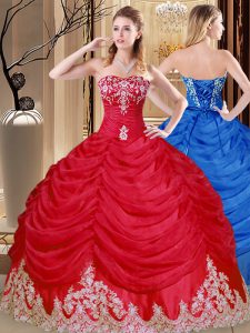 Coral Red Ball Gowns Appliques and Pick Ups Quince Ball Gowns Lace Up Tulle Sleeveless Floor Length