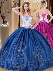 Fantastic Floor Length Royal Blue Quinceanera Gown Taffeta Sleeveless Embroidery