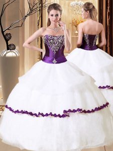 High Quality Strapless Sleeveless Sweet 16 Quinceanera Dress Floor Length Beading White Organza