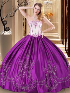 Sweet Floor Length Purple Vestidos de Quinceanera Strapless Sleeveless Lace Up
