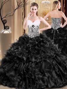 Exquisite Sleeveless Floor Length Ruffles Lace Up Quinceanera Dresses with Black