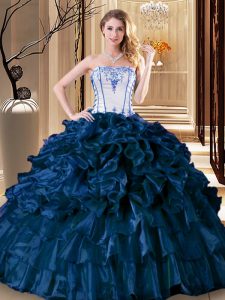 Navy Blue Strapless Lace Up Pick Ups Sweet 16 Quinceanera Dress Sleeveless