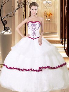 Graceful Sleeveless Embroidery and Ruffled Layers Lace Up Ball Gown Prom Dress