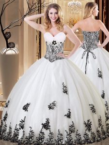 Chic White Sleeveless Tulle Lace Up Vestidos de Quinceanera for Military Ball and Sweet 16 and Quinceanera