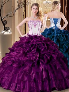 Purple Lace Up Vestidos de Quinceanera Pick Ups Sleeveless Floor Length