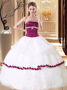 Amazing Floor Length White Quince Ball Gowns Organza Sleeveless Beading
