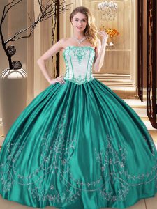 Turquoise Sleeveless Taffeta Lace Up Sweet 16 Quinceanera Dress for Military Ball and Sweet 16 and Quinceanera