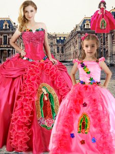 Flirting Coral Red Quinceanera Gowns Sweet 16 and Quinceanera and For with Beading and Embroidery and Ruffles Sweetheart Sleeveless Lace Up