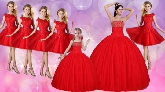 Sumptuous Red Sleeveless Floor Length Beading Lace Up Sweet 16 Dress