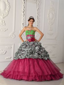 Red Ball Gown Strapless Zebra Quinceanera Gown in Carrollton with Chapel