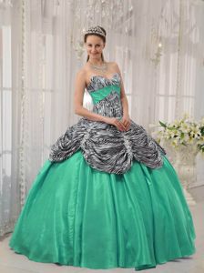 Turquoise Sweetheart Zebra Pick-ups Dress For Quinceanera in Buhl with Sash