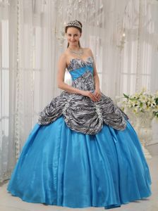 New Arrival Ball Gown Sweetheart Zebra Dress For Quince in Aqua Blue