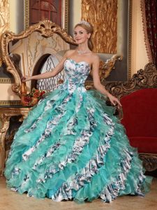 Printing Ruffles Accent Multi-color Sweetheart Dress for Quince in Arlington