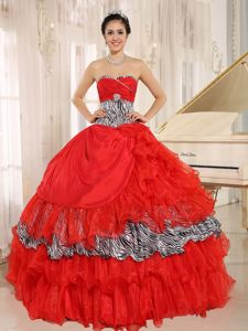 Coral Red with Ruffles and Beading Quince Dresses in Alabaster Zebra Style