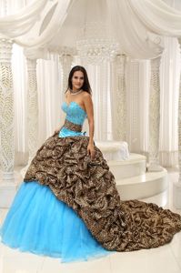 Chic Multi-color Dress for Quince with Pick Ups Leopard and Court Train